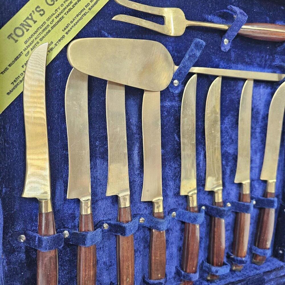 Vintage Mid-Century Tonys Gems Thailand Brass Bronze Flatware 30 Piece Set & Box - Picture 8 of 15